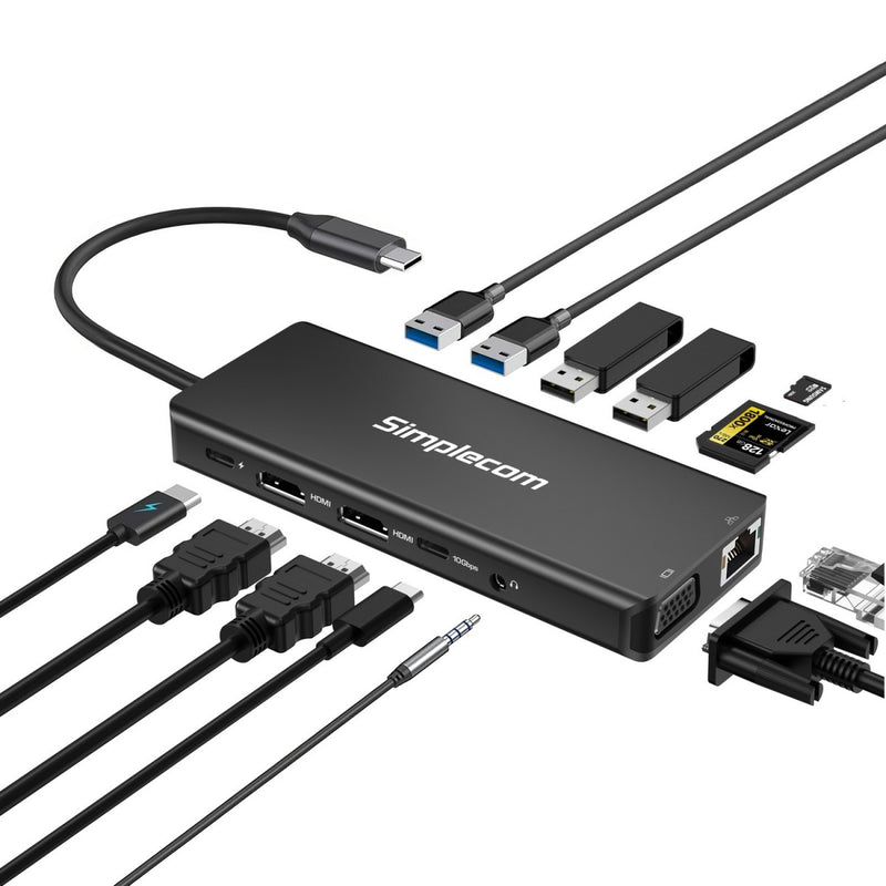 Simplecom CHN613 laptop dock/port replicator Wired USB 3.2 Gen 2 (3.1 Gen 2) Type-C Black