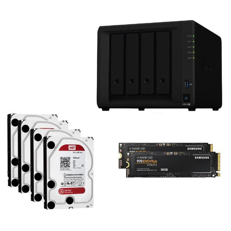 SYNOLOGY Ultima Bundle - DS918+ x 1 NAS +  Ironwolf 4TB HDDs x 4 + Samsung M.2 NVMe 500GB x 2