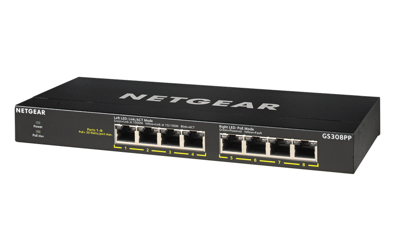 NETGEAR GS308PP-100AJS network switch Unmanaged Gigabit Ethernet (10/100/1000) Power over Ethernet (PoE) Black