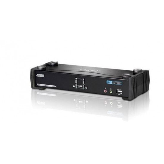 ATEN Desktop KVMP Switch 2 Port Single Display DVI w/ 7.1 audio, 2x Custom KVM Cables Included, 2x USB Po