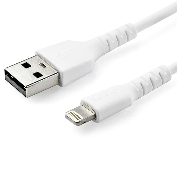 StarTech 3 foot (1m) Durable White USB-A to Lightning Cable - Heavy Duty Rugged Aramid Fiber USB Type A to Lightning Charger/Sync Power Cord - Apple MFi Certified iPad/iPhone 12