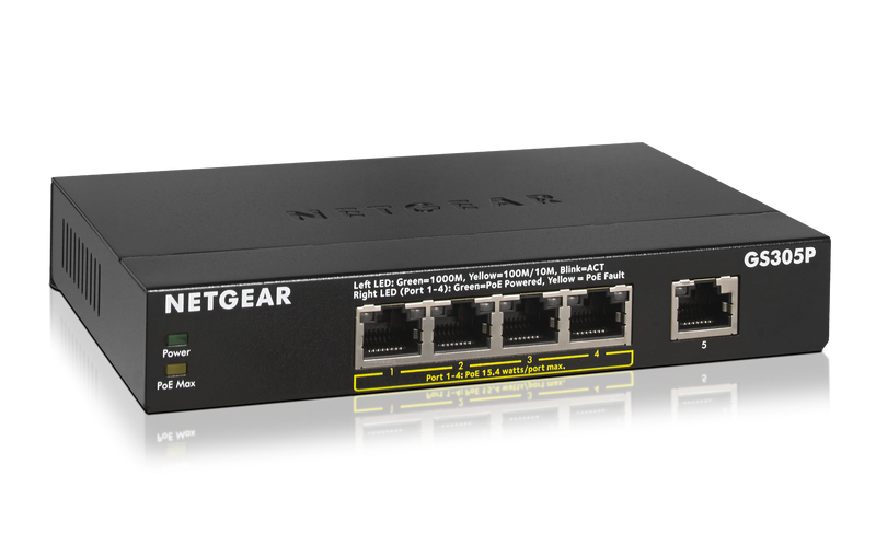 NETGEAR SOHO 5-port Gigabit Unmanaged Switch with 4-port PoE (56W PoE budget)