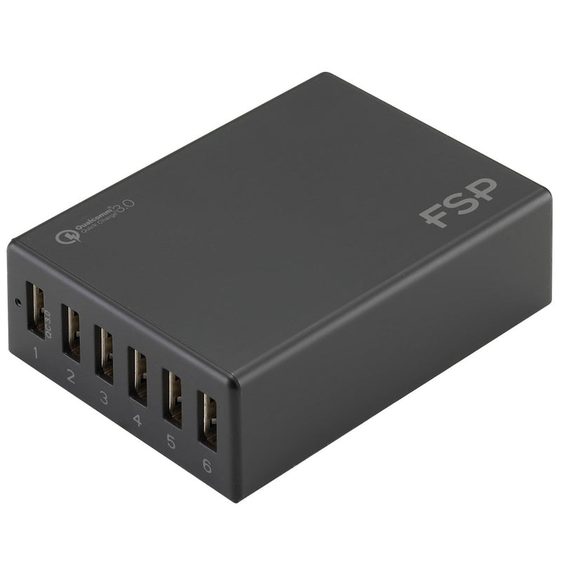 FSP/Fortron Amport 62 6 ports USB 62W QC 3.0 Black Quick Charger - Charge up to 6 mobile devices/1x Qualcomm Qu