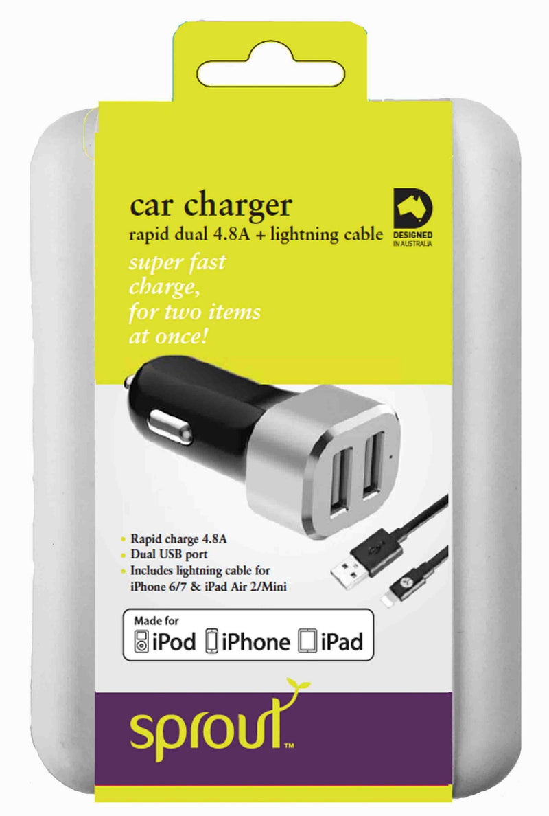 Sprout CAR CHARGER DUAL USB 4.4 AMP BLK(USB CABLES NOT INCLUDED)