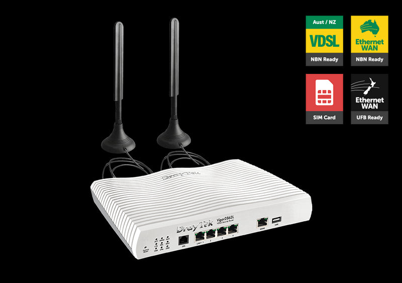 Draytek Vigor2862L Multi WAN VDSL2/ADSL2+ Gigabit Firewall Router 3G/4G LTE SIM 4xGigabit LAN CSM 32xVPN 16x