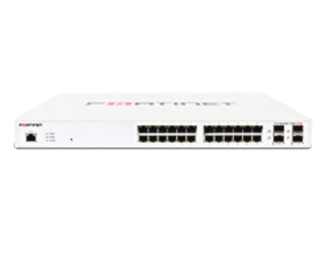Fortinet L2+ managed POE switch with 24GE +4SFP, 12 port POE with max 185W limit and smart fan temperature control