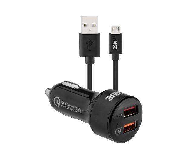 3SIXT Car Charger 5.4A + USB-C Cable 1m - Black