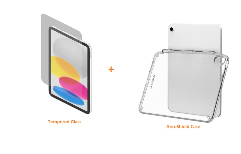 Cygnett AeroShield Case & OpticShield Screen Protector Apple iPad (10.9') (10th Gen) - Clear(CY4567BUNSS),Slim,Raised Edges,Pen Holder,360Â° Protection