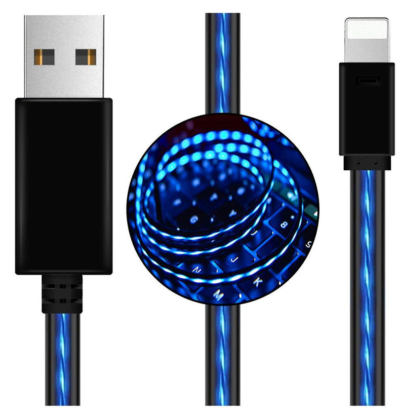 Generic Astrotek 1m LED Light Up Visible Flowing USB Lightning Data Sync Charger Cable Blue Charging Cord fo
