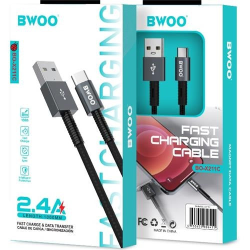 Generic Bwoo X211 2.4A USB to USB-C Braided Fast Charging Cable, 1 Meter Length - (6933654806411)